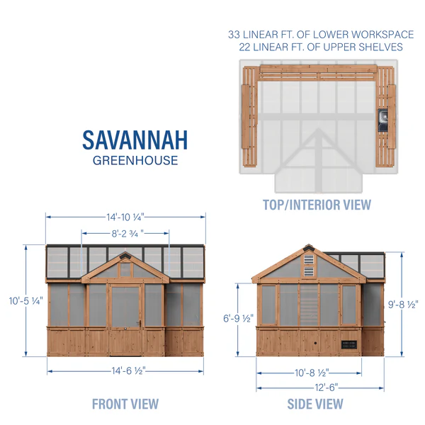 Savannah Chalet-Style 14.5 ft. W x 12 ft. D x 10.5 ft. H Cedar and Polycarbonate Light Brown Greenhouse Kit w/ PowerPort