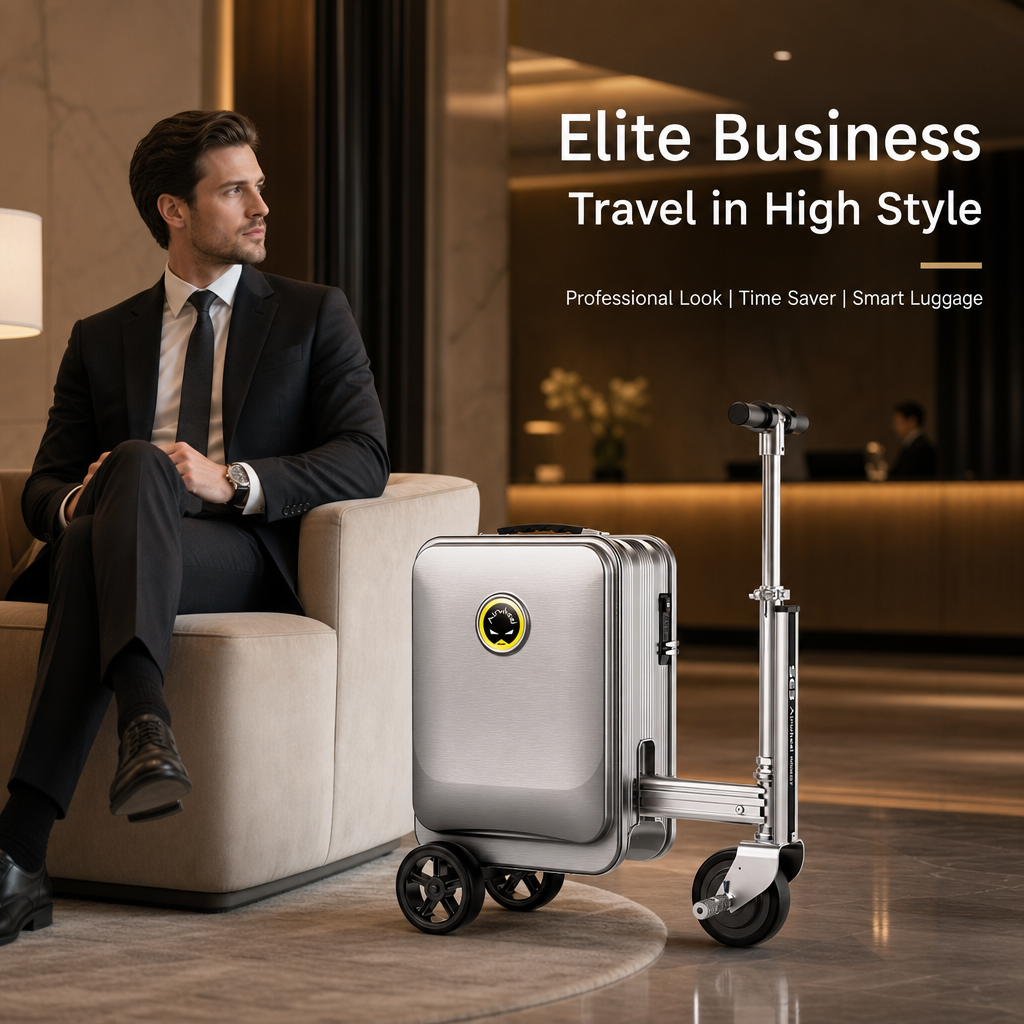 Rideable Scooter Luggage|Foldable Aluminum Carry‐On Suitcase, TSA Lock Silent Wheels, Multi‐Purpose Riding Suitcase for Airport, Commute & Campus