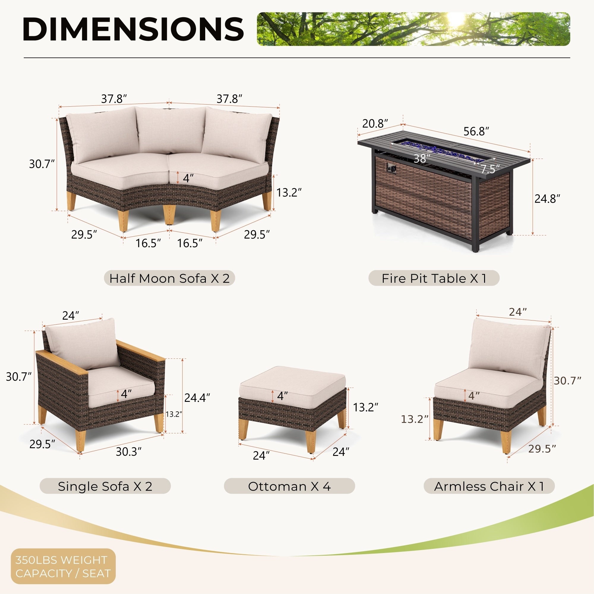 6-11 Piece Patio Outdoor Wicker Sectional Sofa Half-Moon Furniture Set Large Seating Conversation Sets with Fire Pit Table