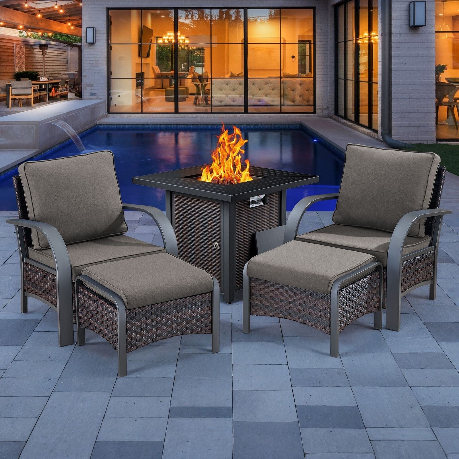 Outdoor Patio Chair with Fire Pit Table Set