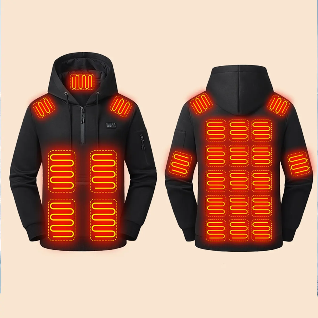 Men's 26-Zone Heated Half-Zip Hoodie, USB Powered, Black