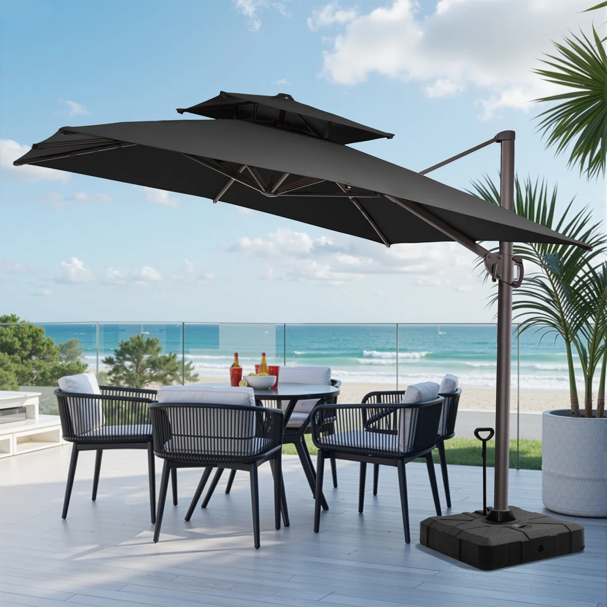 118'' Square Cantilever Umbrella with Counter Weighted Wheel Base