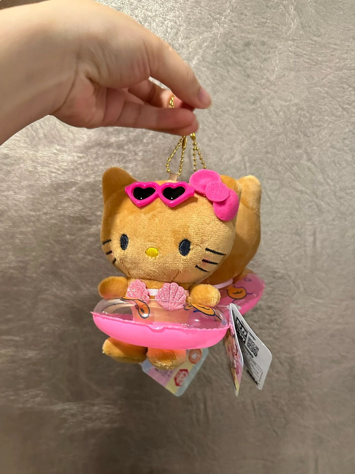 Tan Hellokitty Swimming Ring Plush Keychain｜5in/12Cm