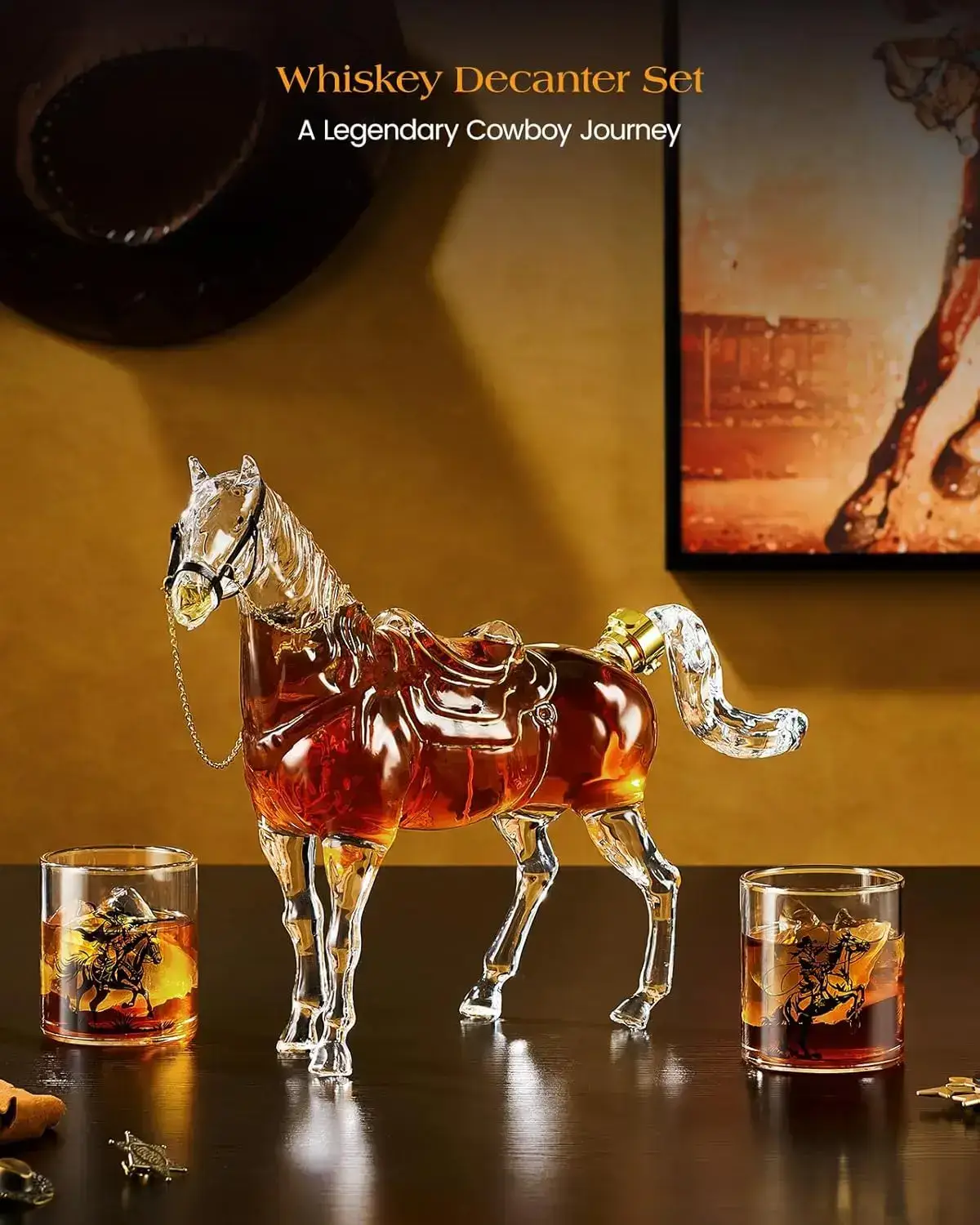 Horse Shaped Whiskey Decanter Set - Western Design