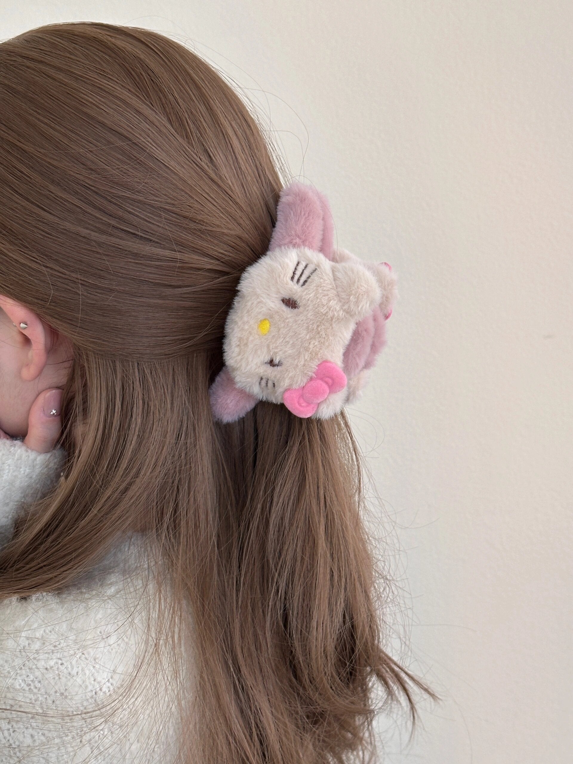 Hellokitty Plush Claw Clip for Thick Hair 2 Pcs