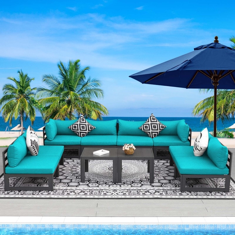 FINCATI Aluminum Outdoor Patio Furniture Conversation Sectional Sofa Set