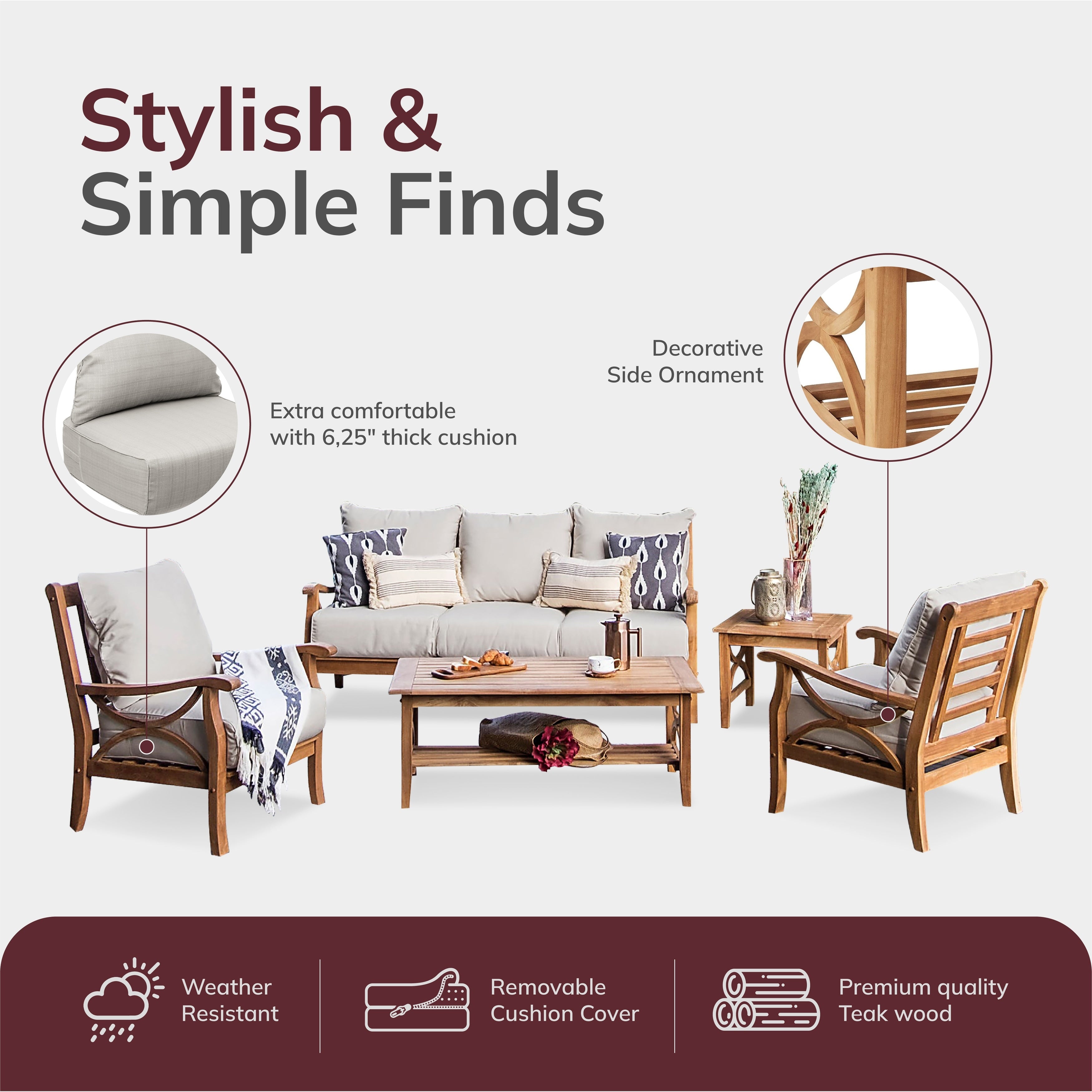 Cambridge Casual Lowell 5-piece Teak Wood Outdoor Conversation Set