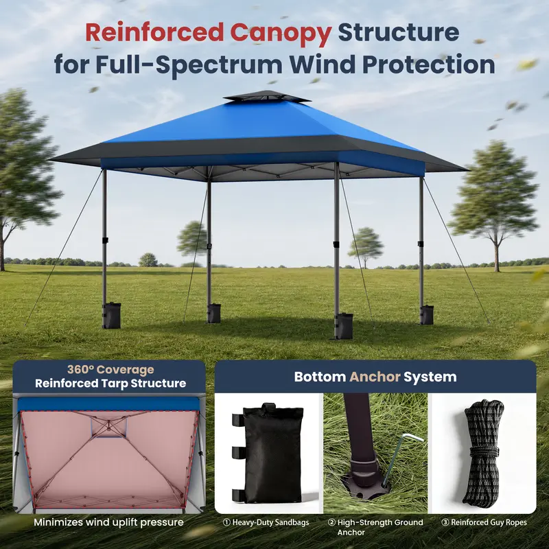 13x13ft Pop-Up Canopy Gazebo 169 sq.ft Sun Shade, Beige Brown