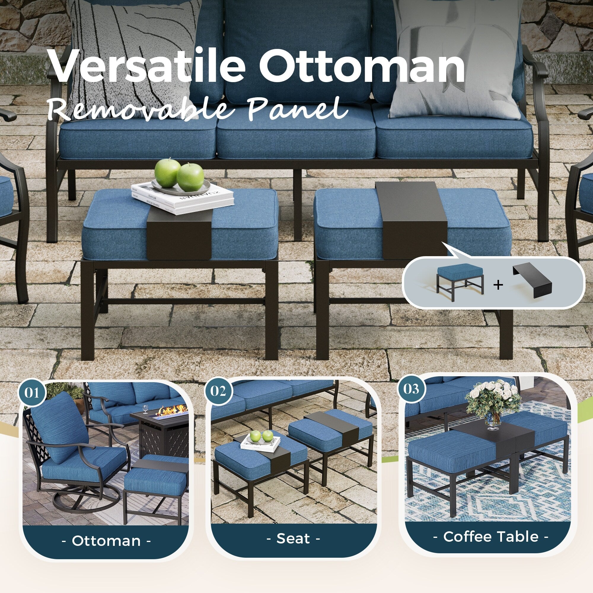 MAISON ARTS Outdoor Sofa Set 4/6-Piece Patio Conversation Set with 45'' Gas Fire Pit Table