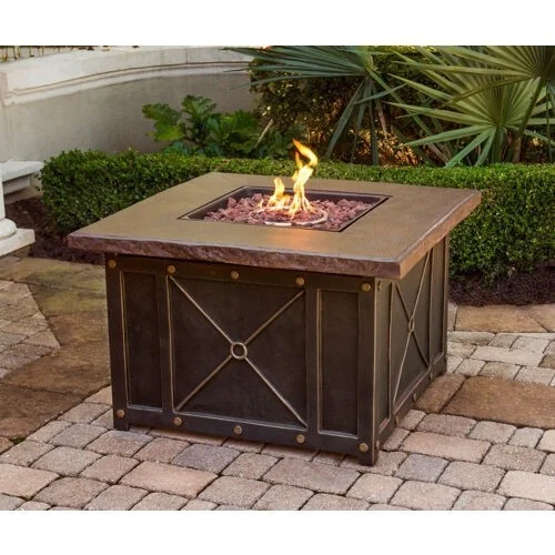 Orleans 4-Piece Woven Fire Pit Lounge Set in Avocado Green with Sofa, 2 Swivel Gliders and Durastone Fire Pit, Autumn Berry