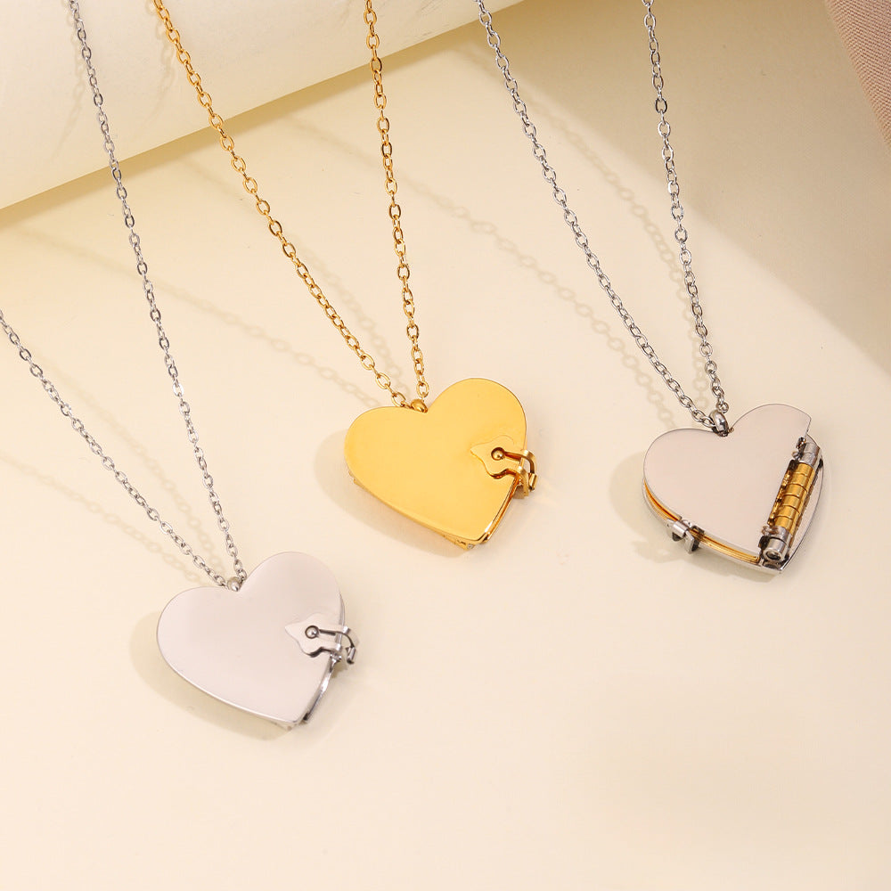 Mirror Heart Book Locket Necklace ✨