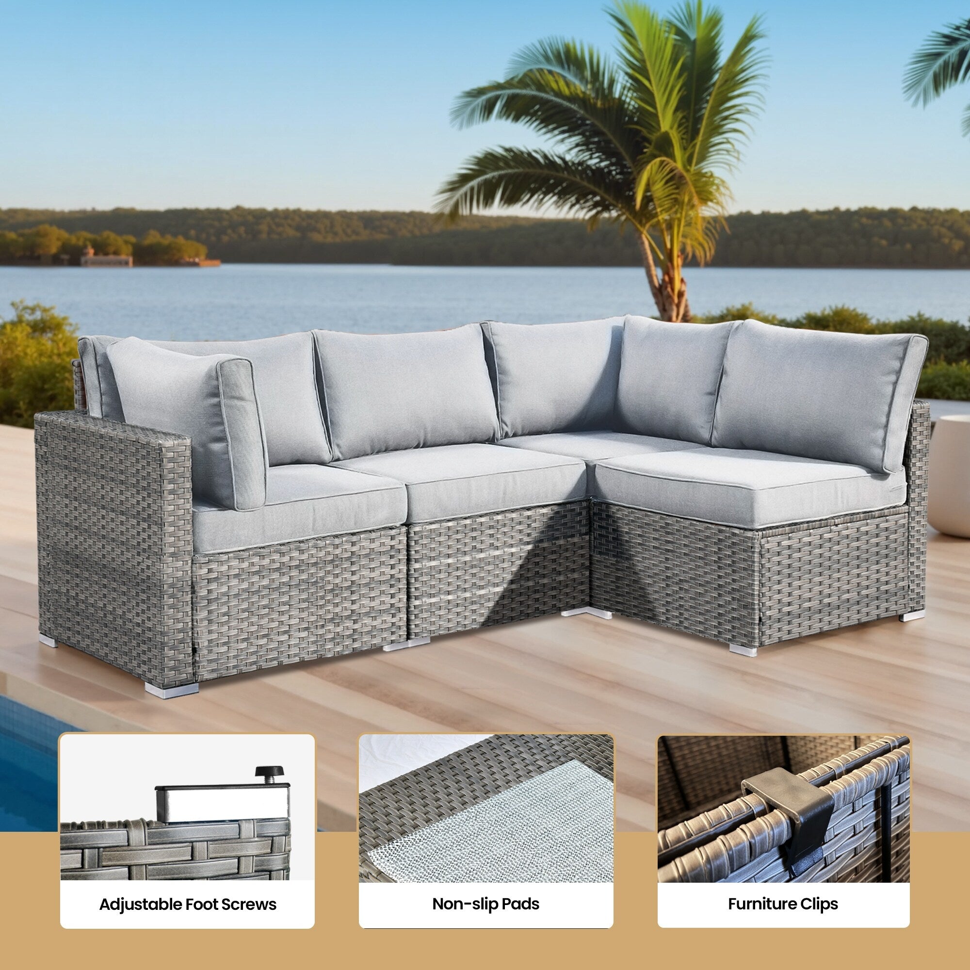 XIZZI 9 Pieces Patio Wicker Furniture Swivel Rocker with Firepit Table