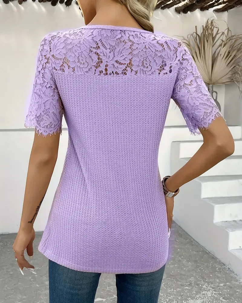 Lace Panel Knitted T-Shirt