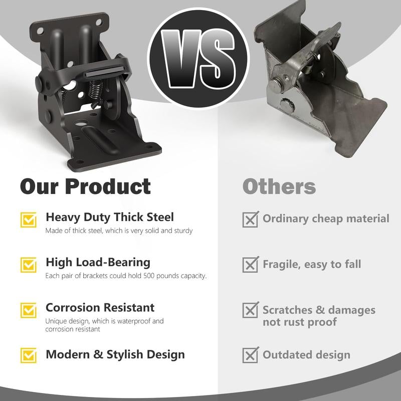 Heavy-duty folding brackets with 90° locking - space-saving steel hinges