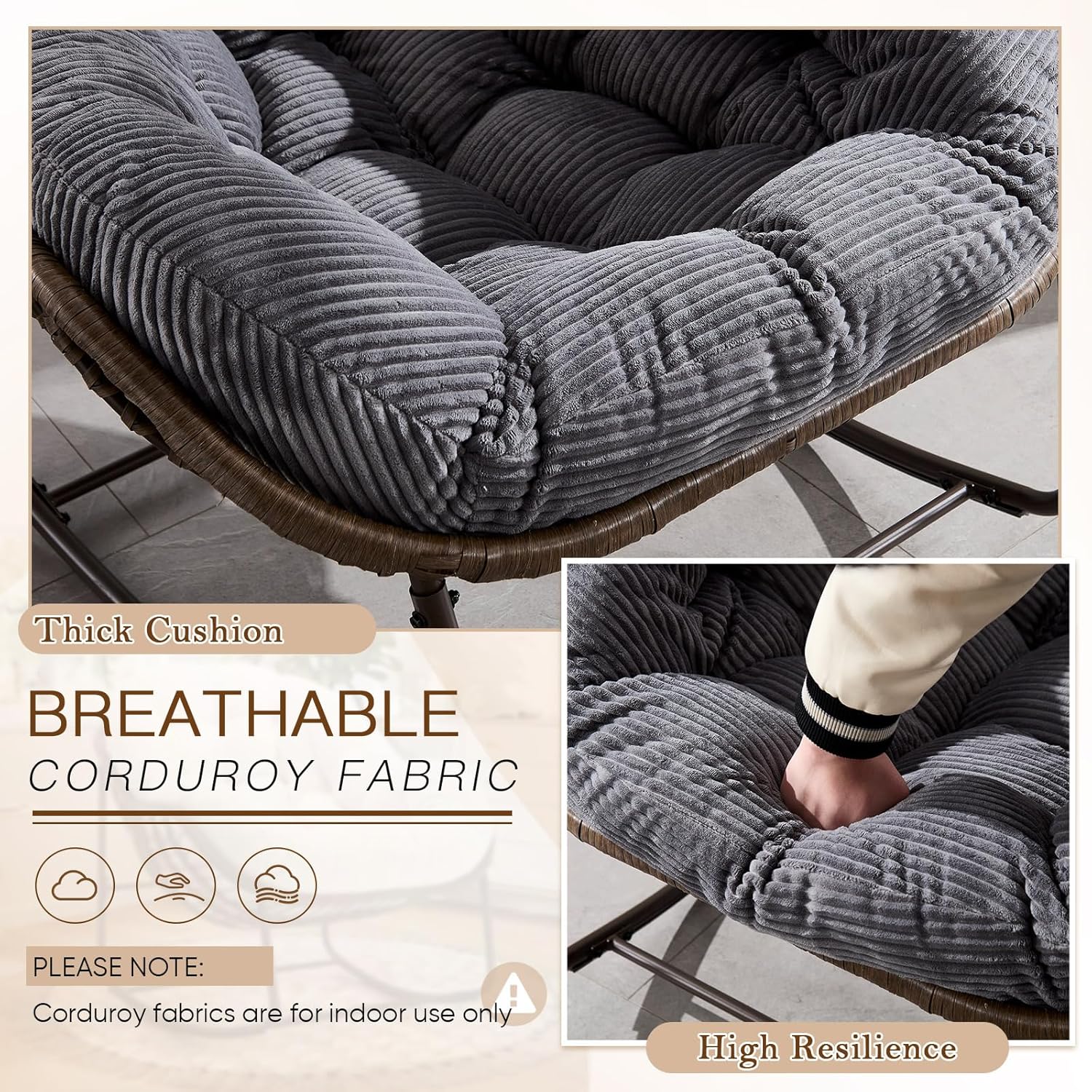 Oversized Outdoor Egg Rocking Chair with Thick Cushion – Comfortable Patio & Indoor Lounge Seating Clearance Sale
