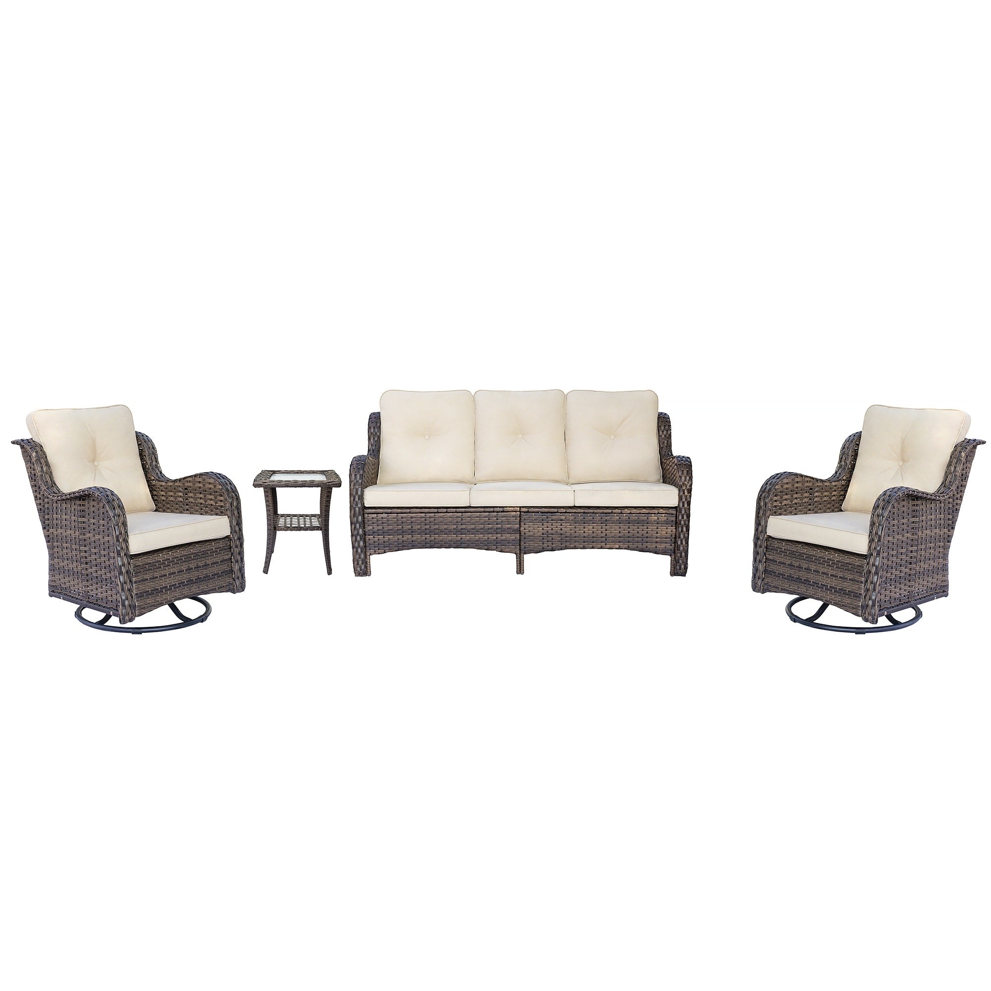 Outdoor Patio Furniture Set-Wicker Patio Conversation Swivel Chair Set