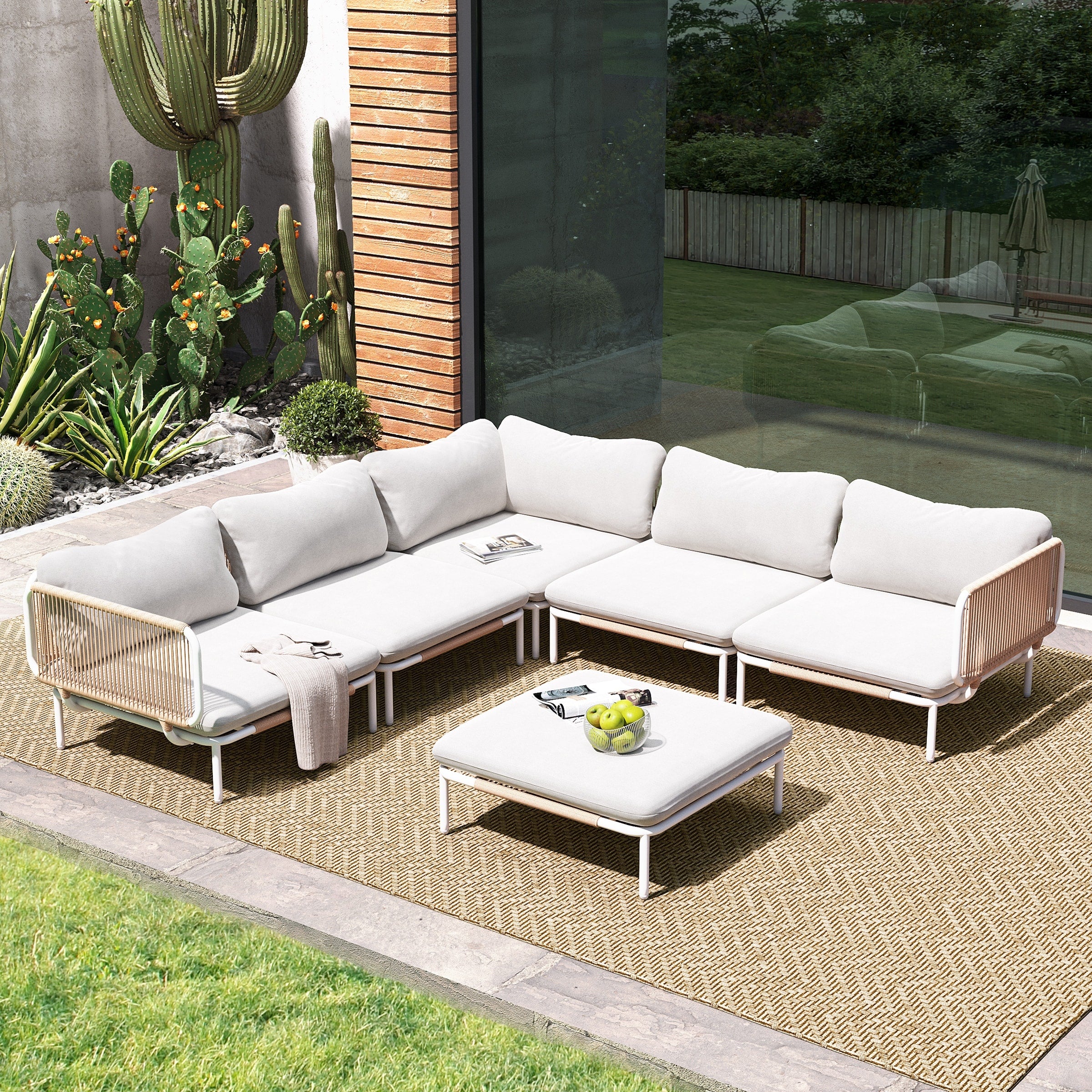 Outdoor Cushioned Sectional Sofa Chat Set Patio Furniture Conversation Set, Free Combination
