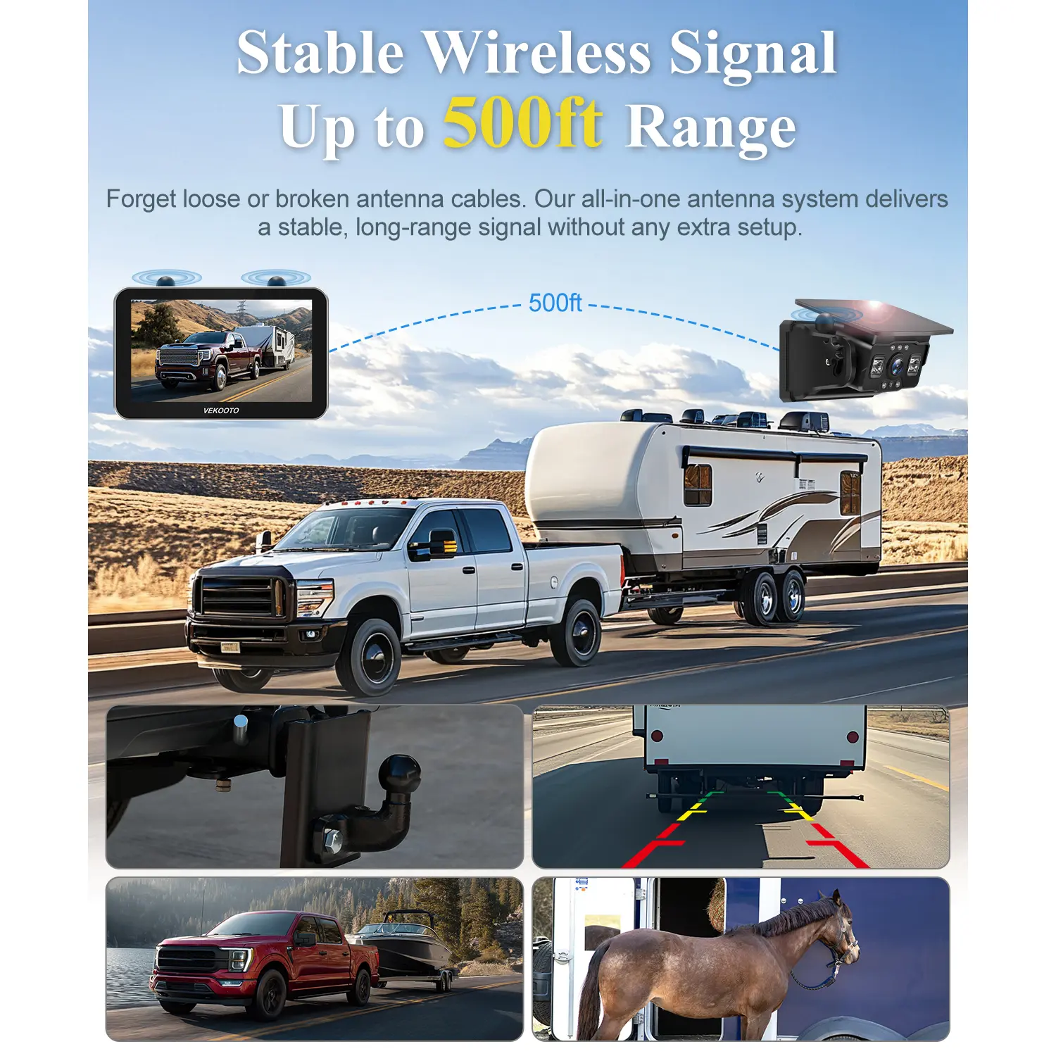 Magnetic Solar Wireless Backup Camera,7'' IPS Touchscreen Monitor,HD1080P IP69 Waterproof Rechargeable Camera,IR Night Vision for RV Trailer Camper Truck