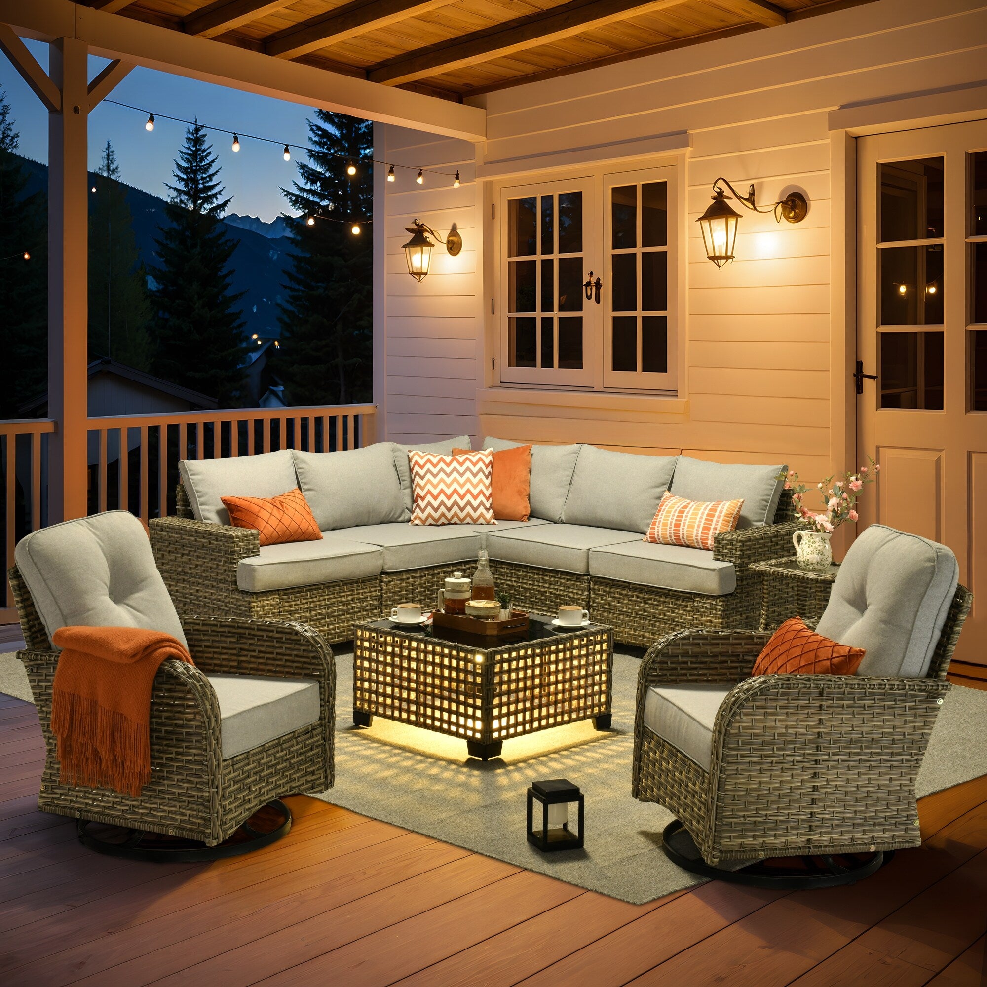 XIZZI 9-piece Outdoor Wicker Patio Furniture Set with Swivel Chairs