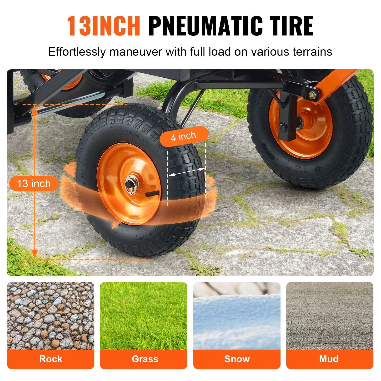 Poly Garden Dump Cart 2-in-1 Handle, 1500 lb, 13 in Tires