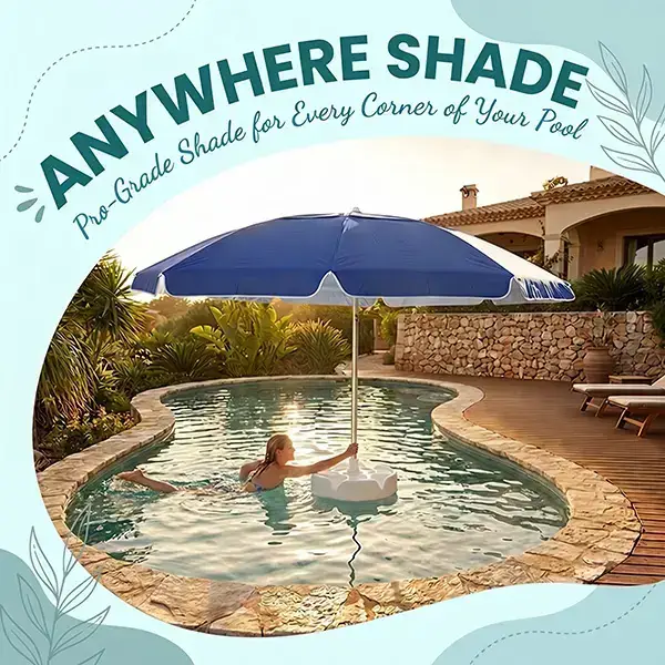 Portable Floating Pool Bar Table with Sun Umbrella, Built-in Cup Holders & Phone Stand, Stable Base with Carry Bag for Pool, Lake, Beach Summer Parties