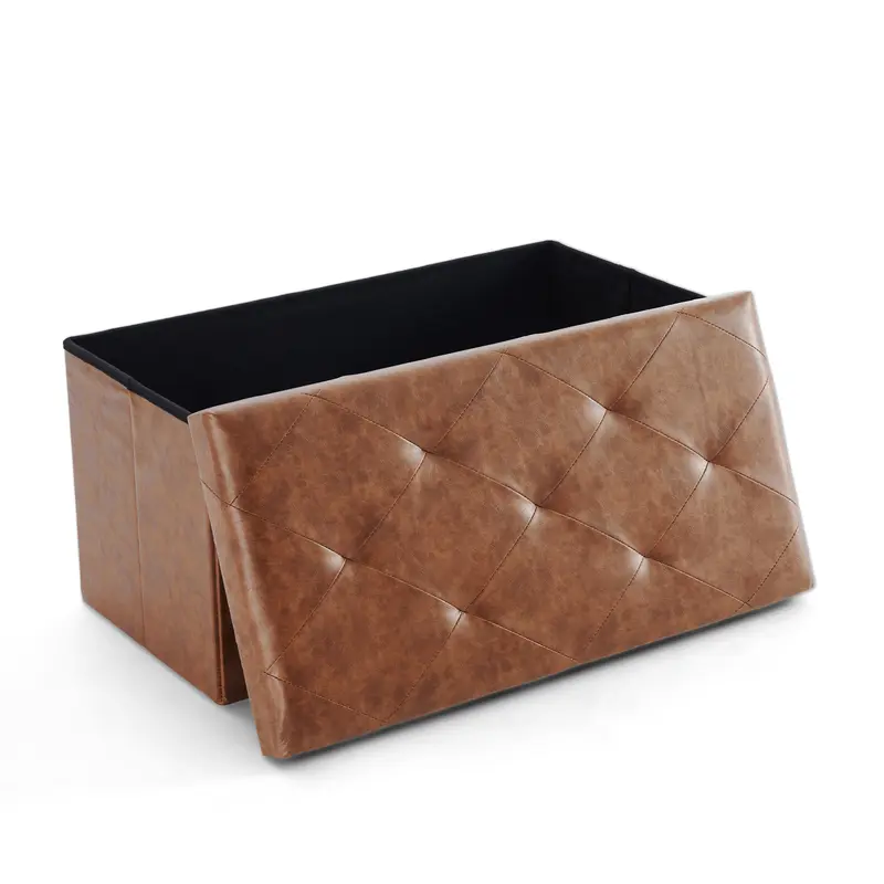 Folding Storage Ottoman Bench Modern Linen Fabric Padded Seat Large Toy Box End of Bed Entryway Comfortable Durable Multifunctional Seater