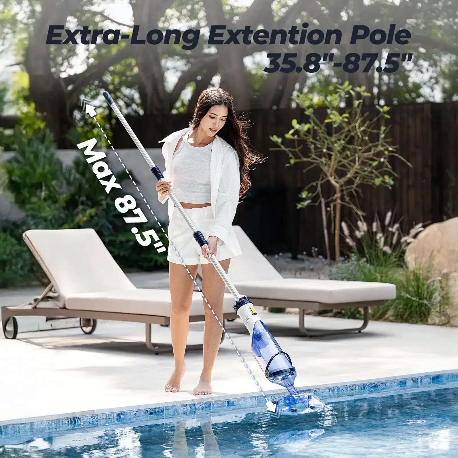 Pool Vacuum for Above Ground Pool, 18.5 GPM Powerful Suction Pool Vacuum with Telescopic Pole, 60min Runtime Dual Head Rechargeable Pool Cleaner,Ideal for Leaves, Debris