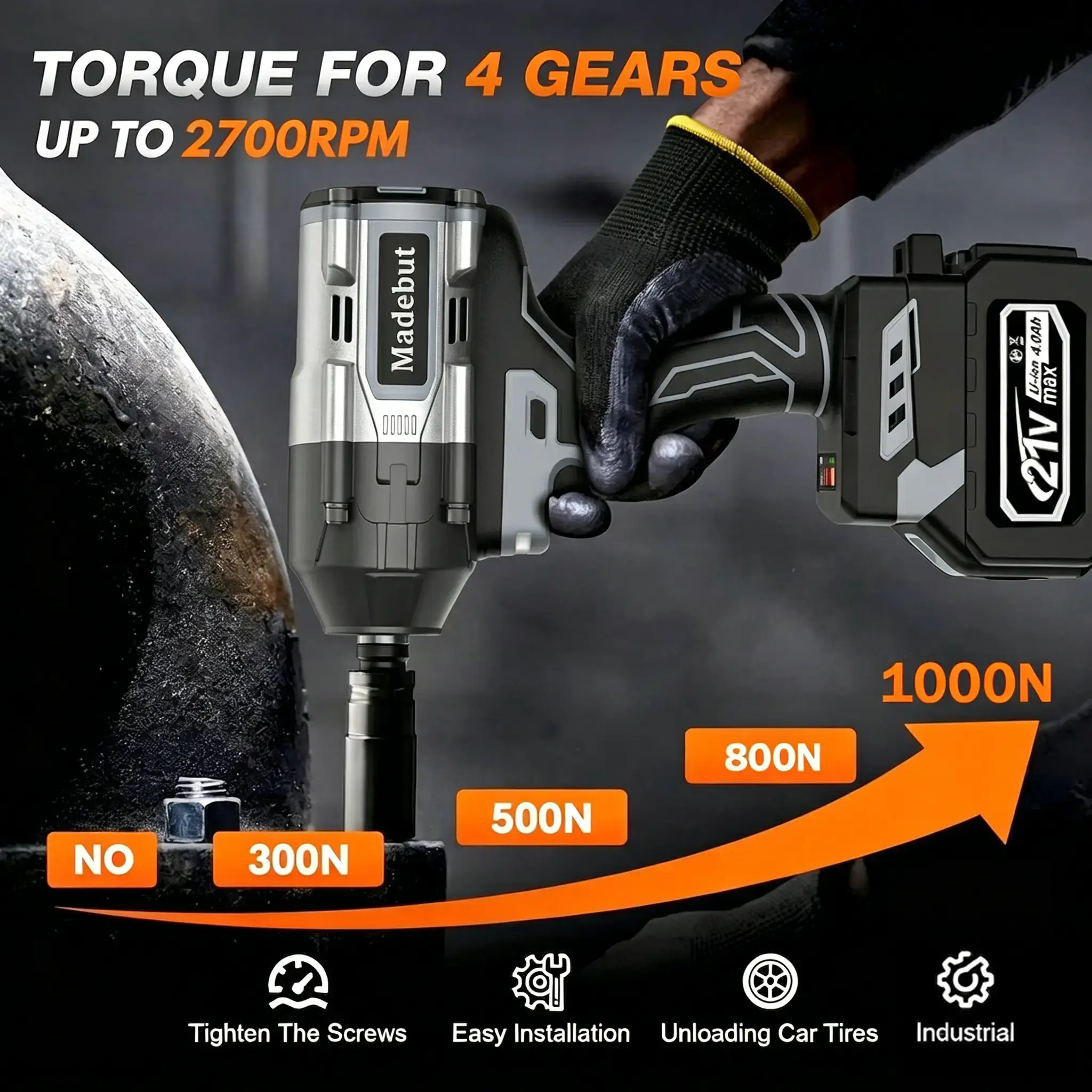 1000N.m Cordless Impact Wrench - High Torque Electric Gun