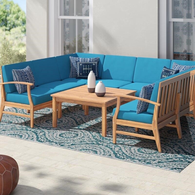 Theodore Solid Wood 6 - Person Seating Group with Cushions