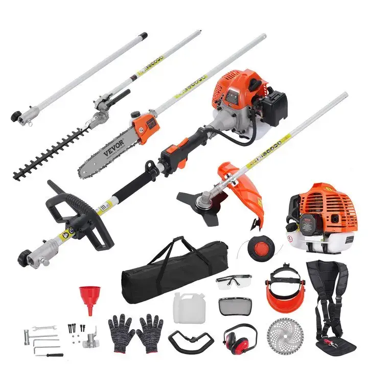 52CC 6-in-1 Multi-Functional Trimming Tools with Gas Hedge Trimmer,Weed Eater, String Trimmer, Brush Cutter, Edger & Pole Saw Chainsaw Pruner Whacker Shoulder Super Brand Day