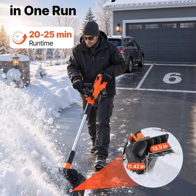 🔥Last Chance Sale🔥40V Cordless Electric Snow Shovel, 1400W Brushless Motor, 2×4.0Ah Batteries, LED Light & Adjustable Snow Chute