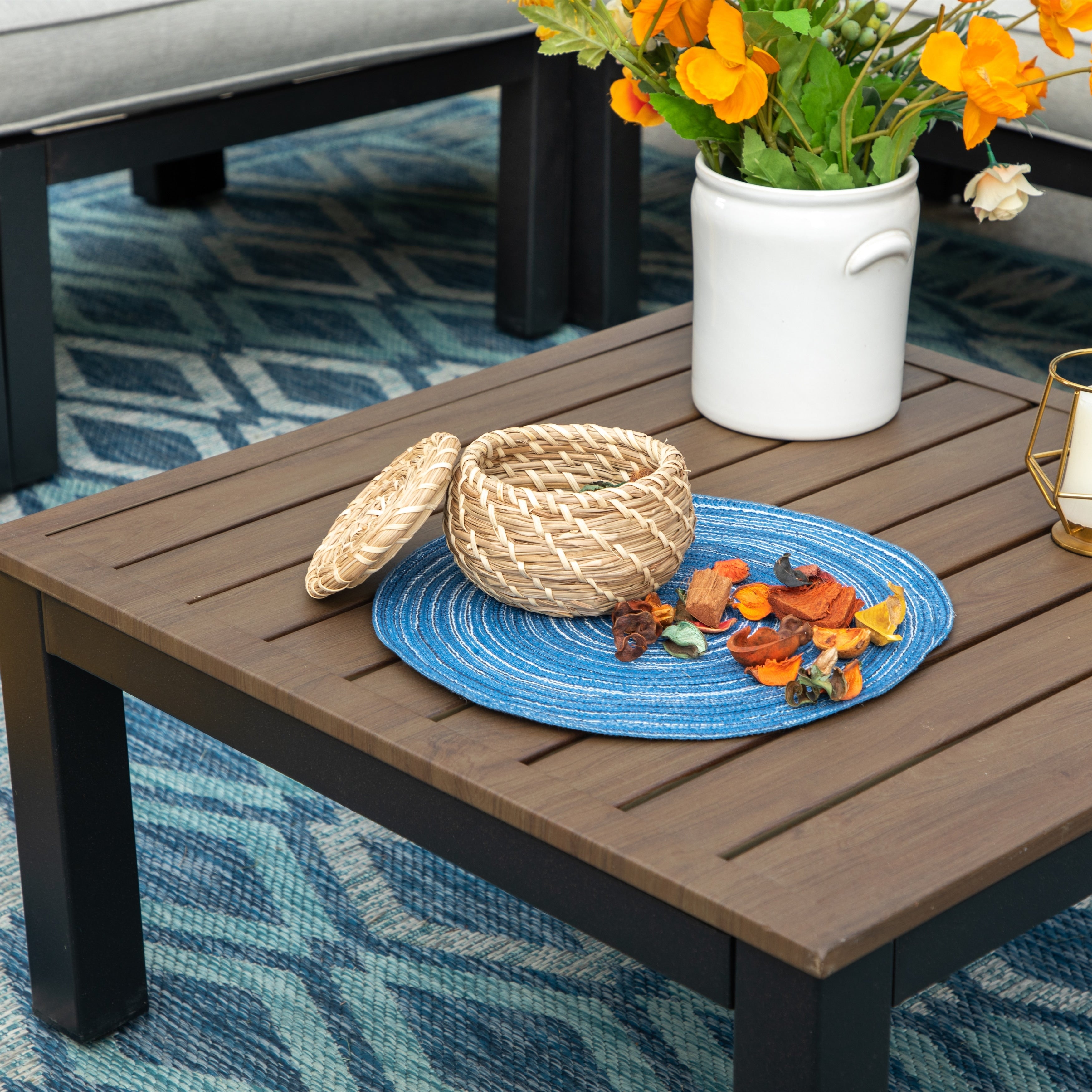 10-Seat Patio Sectional sofa set, E-coating Steel frame Conversation Sets with Built-in Side Table , Grey Cushion