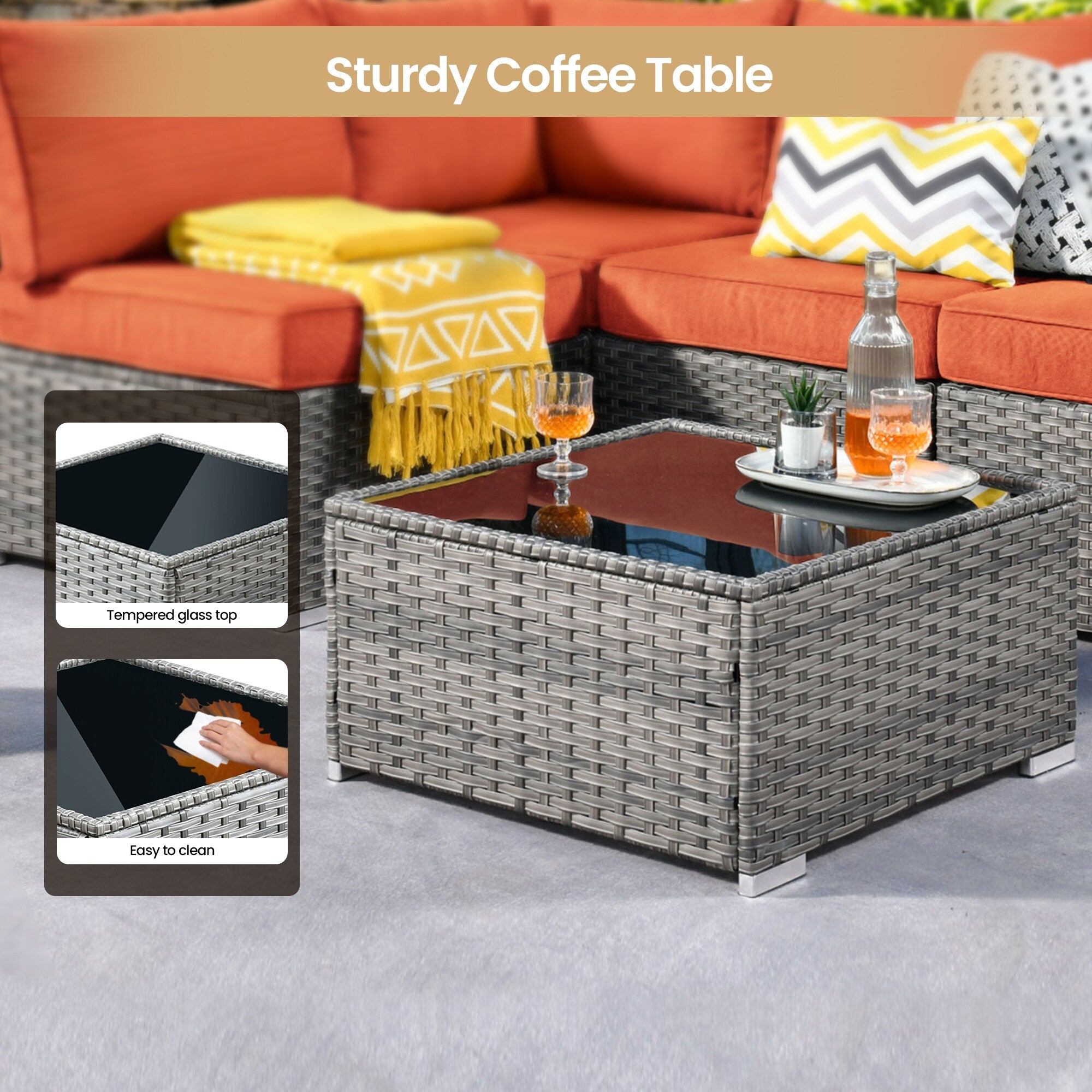 XIZZI 9 Pieces Patio Wicker Furniture Swivel Rocker with Firepit Table
