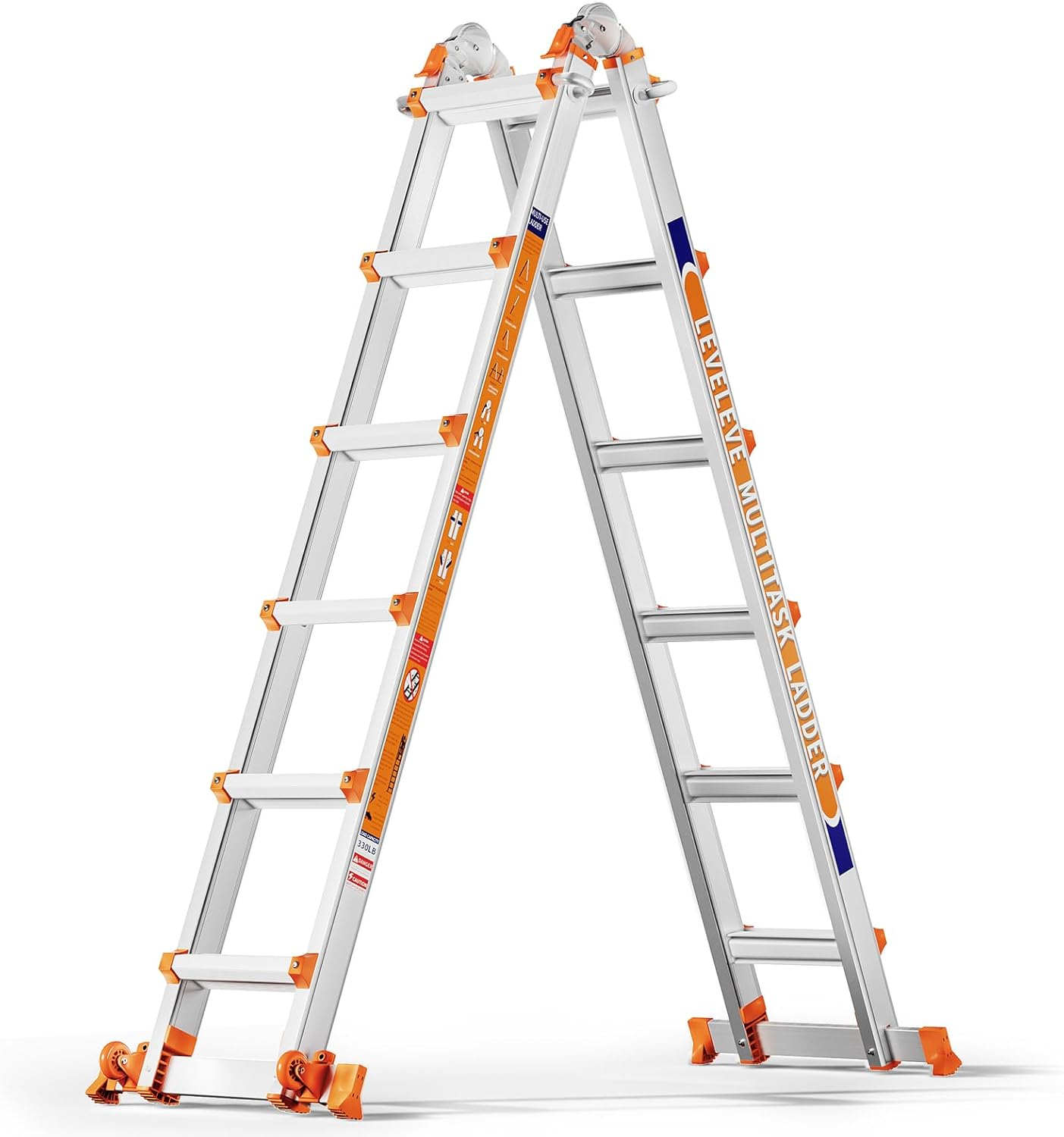 Extendable Telescopic Multi-Position Ladder - Convertible Modes, A-Frame Step Ladder with Stabilizer Bars, Narrow Folded Width, 330LBS Load Capacity, Wheels, Safe for Home & Outdoor Roof Work, Extendable Telescopic Ladders