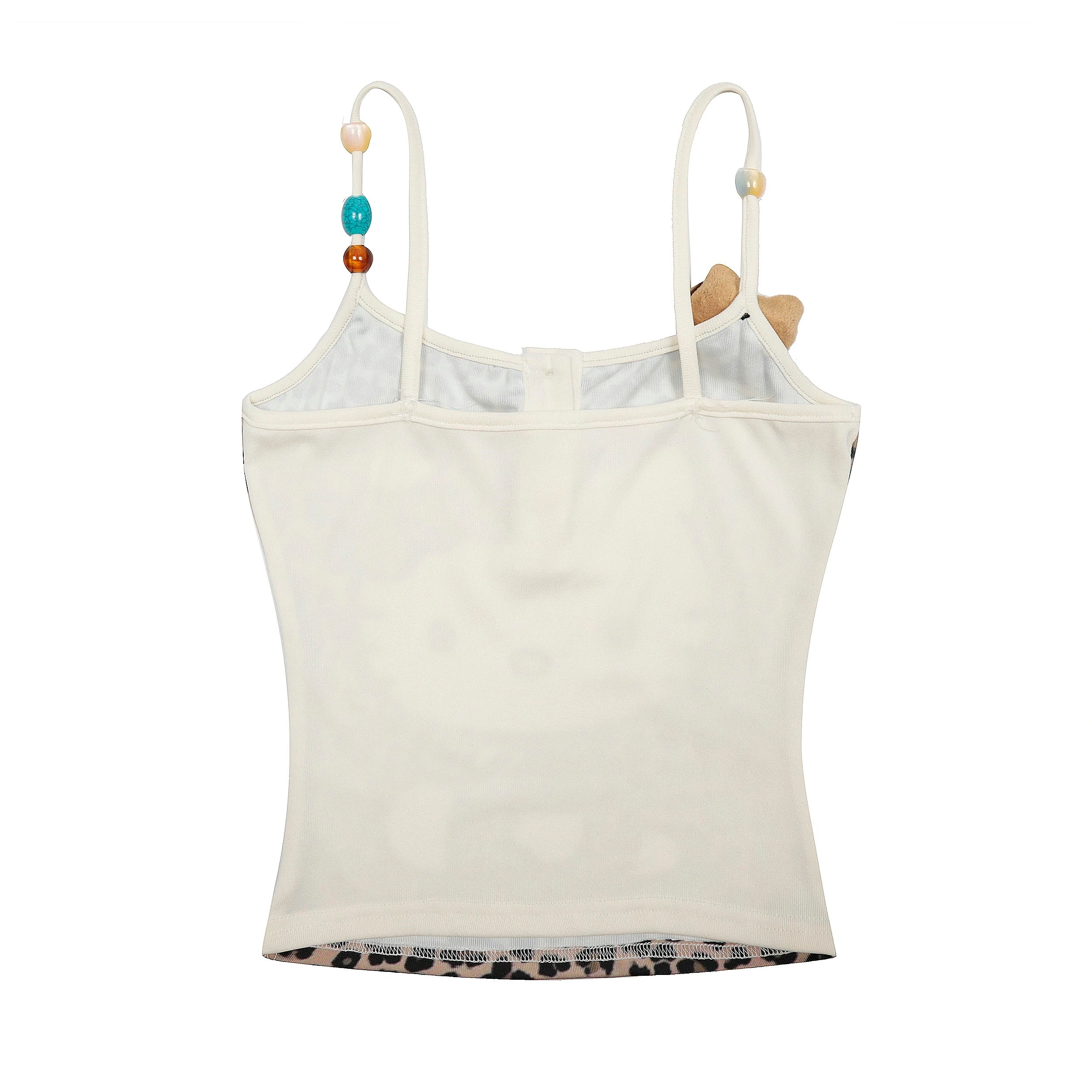 Hellokitty Women's Leopard Print Cami Crop Top Halter Tie Backless Y2k Tops