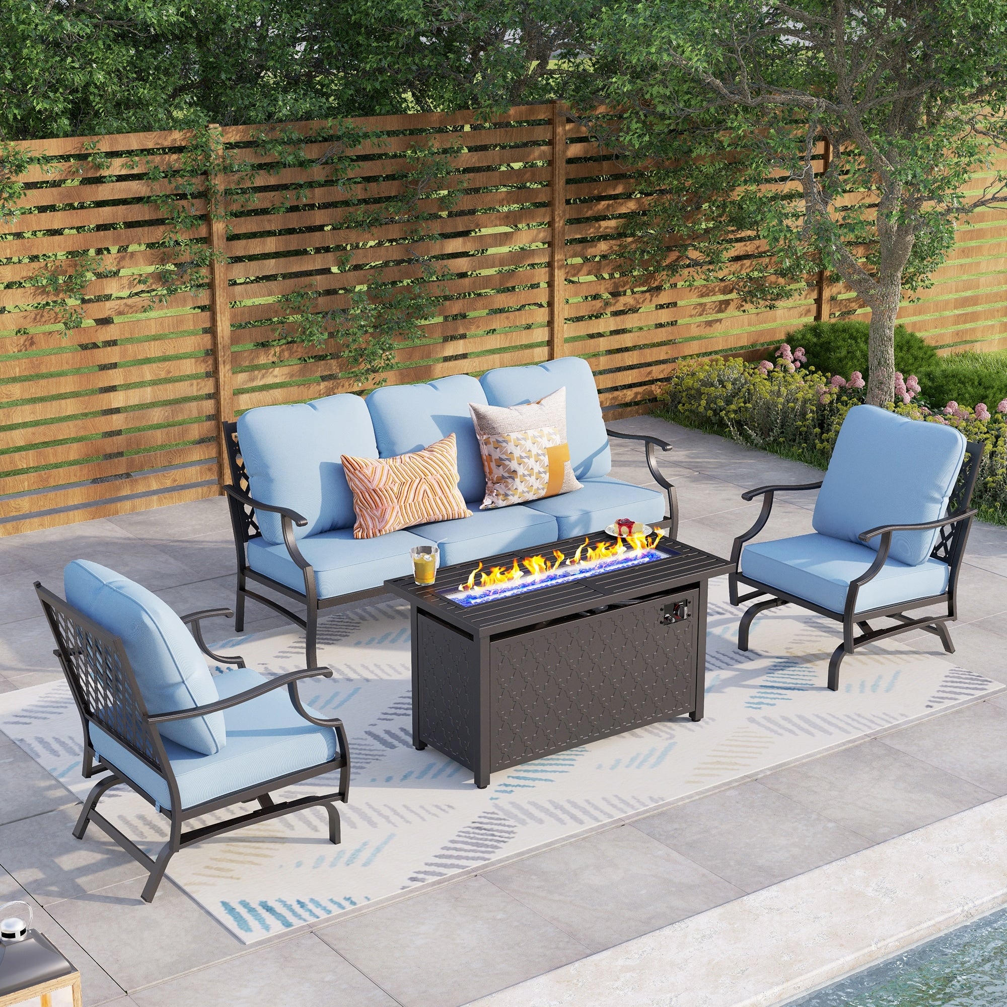 MAISON ARTS Outdoor Sofa Set 4/6-Piece Patio Conversation Set with 45'' Gas Fire Pit Table