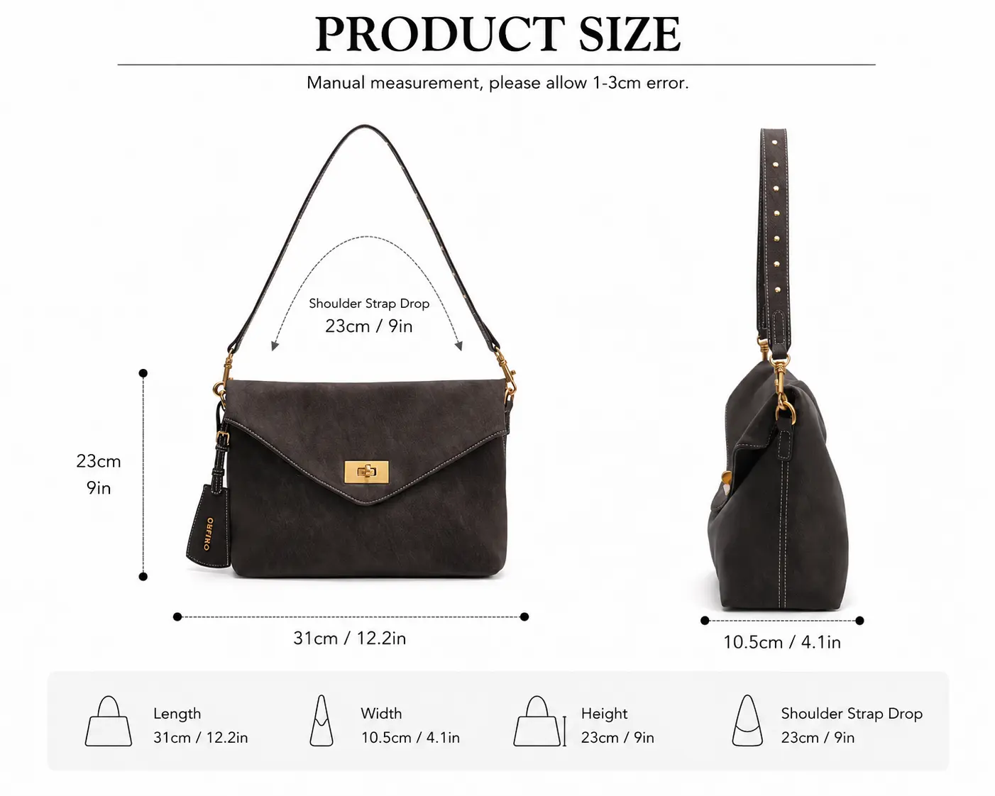Urban Envelope Bag Large - Stylish Vegan Leather Crossbody Bag