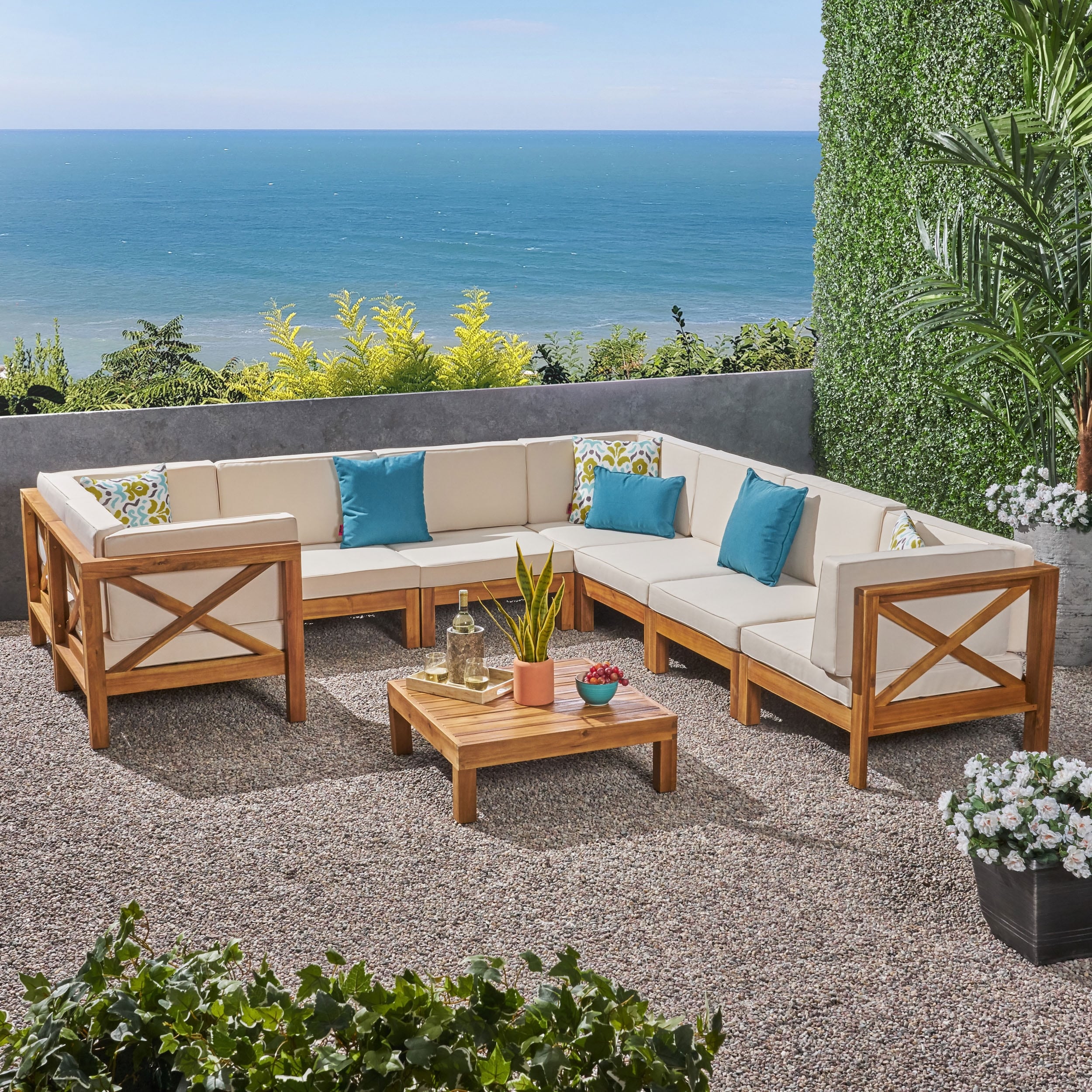 Brava Acacia Wood Outdoor Sectional Sofa by Christopher Knight Home