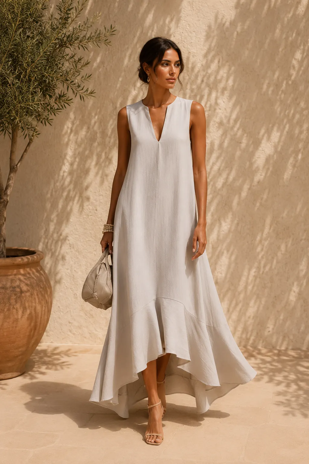 Asymmetrical Hem Sleeveless Maxi Dress