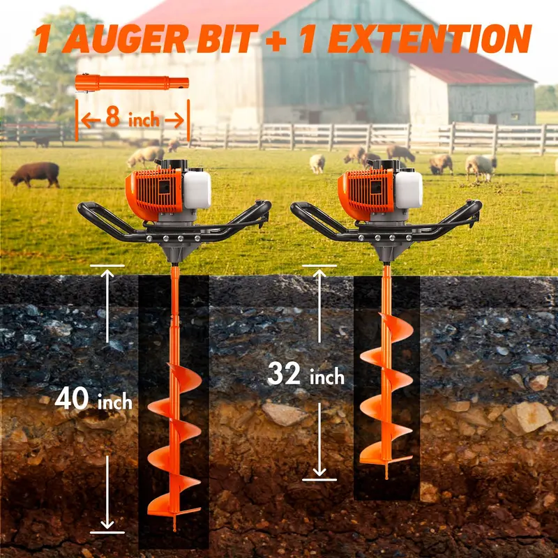 🔥 Special Offer — 72cc Gas-Powered Earth Auger with Drill Bit Options for Fence Posts & Planting 🌱