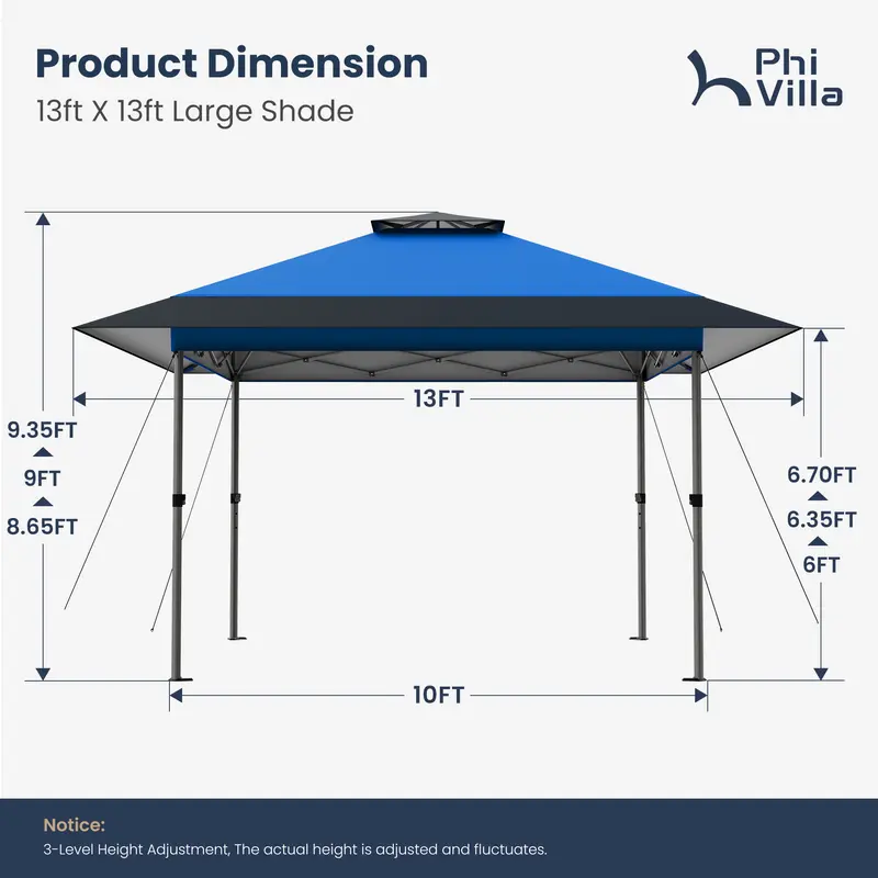13x13ft Pop-Up Canopy Gazebo 169 sq.ft Sun Shade, Beige Brown