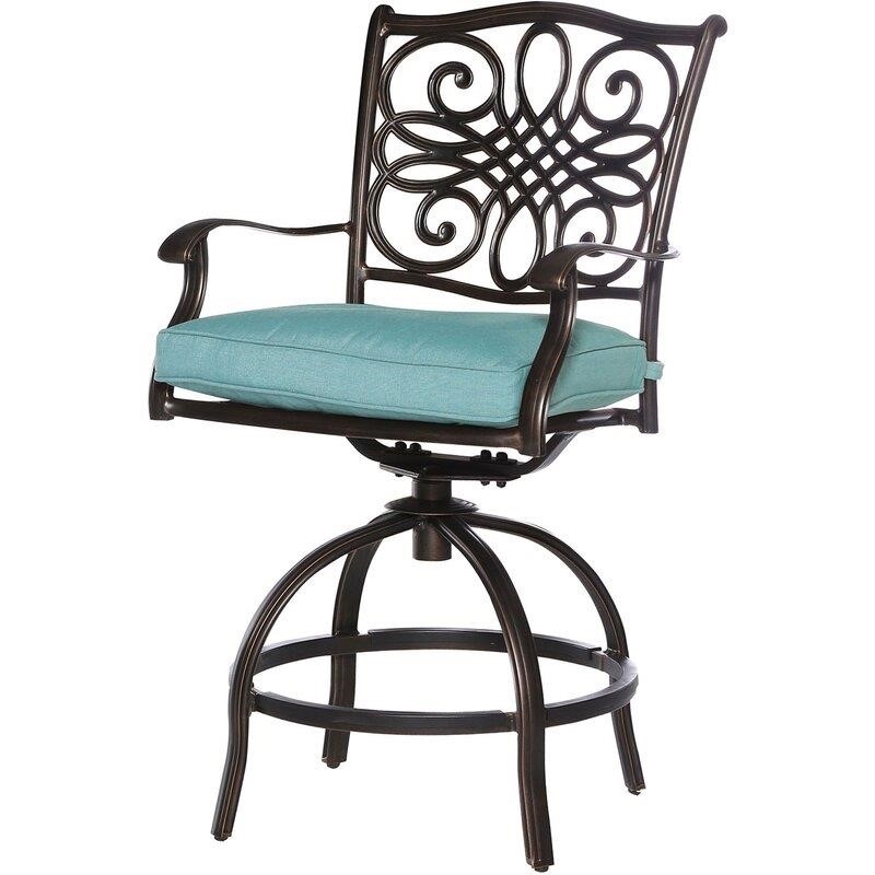 Bucci Round 6 - Person 56'' Long Aluminum Bar Height Dining Set with Cushions