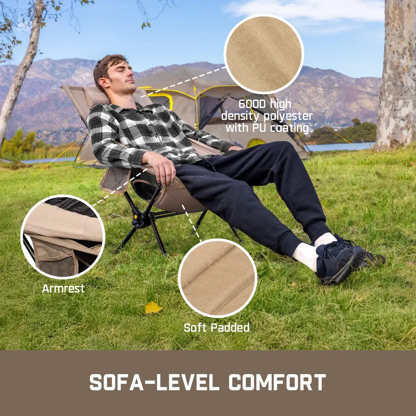 Adjustable Lightweight Foldable Rocking Camping Chair for Patio Lawn Outdoor Relaxation