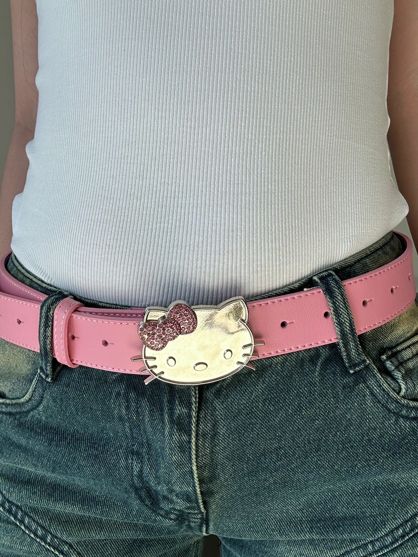 Hellokitty Rhinestone Belt Y2k Belt Cowgirl Leather Belt