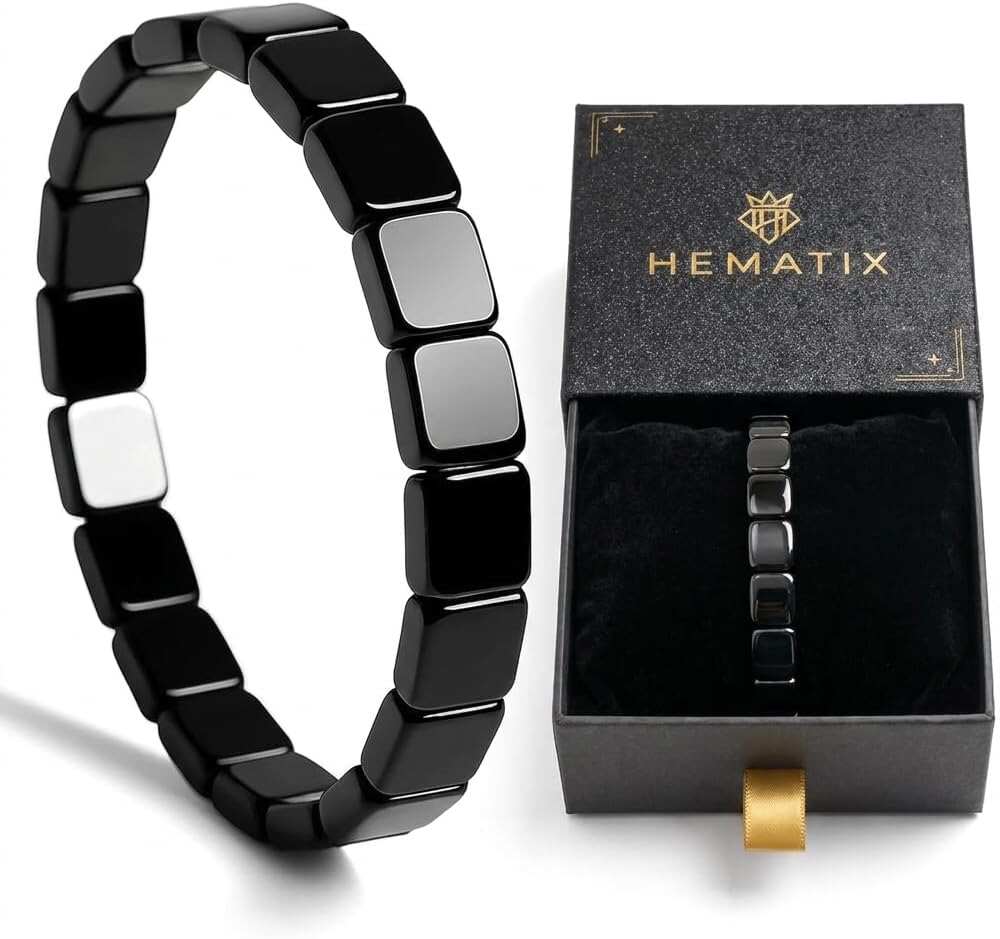 Hematite Beaded Bracelet for Men, 8mm Polished Stones, Adjustable 7.5-8.5 Inch, Men's Bracelets Stone Accessory