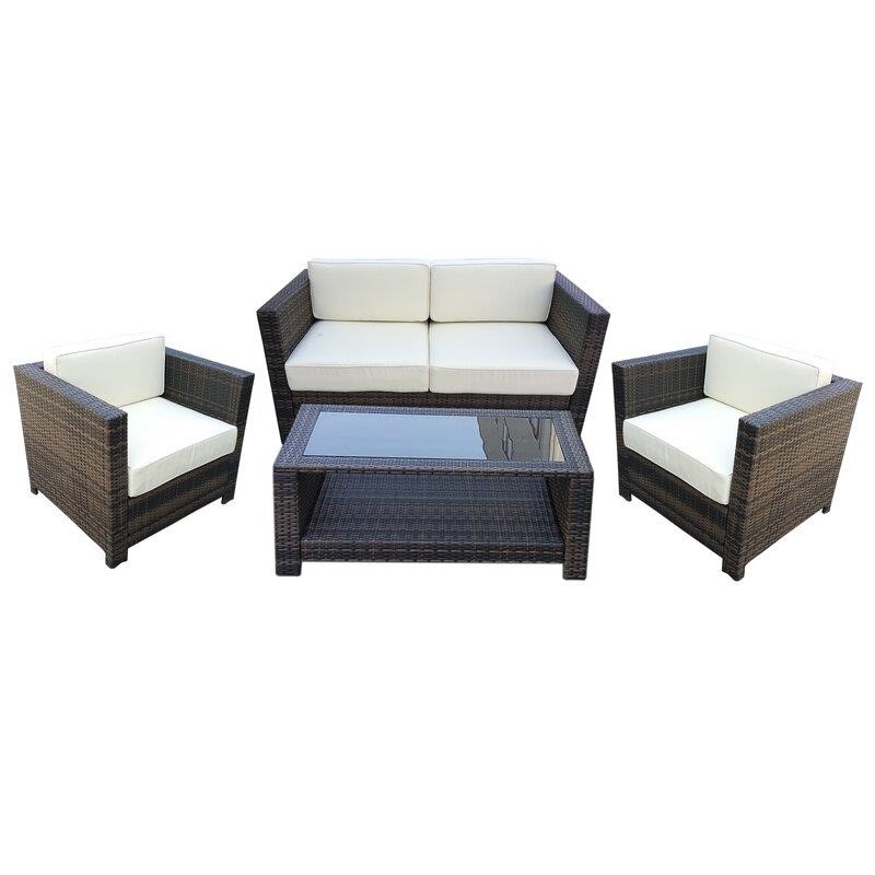 Wicker/Rattan 4 - Person Seating Group with Cushions