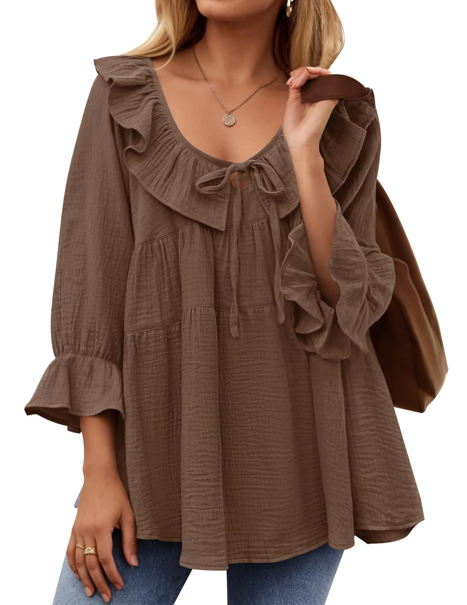 Ruffle Tie Neck Peplum Blouse