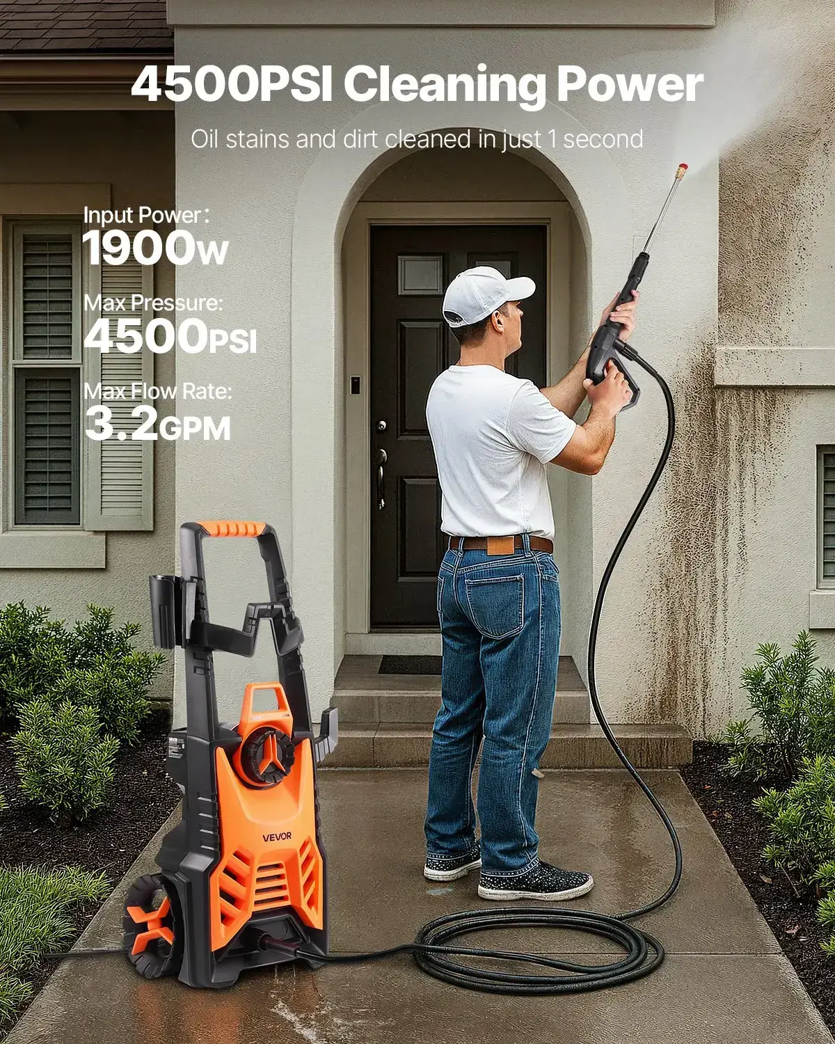 Electric Pressure Washer — 4500 PSI / 3.2 GPM Portable Pressure Washer with Adjustable Nozzle and Foam Cannon