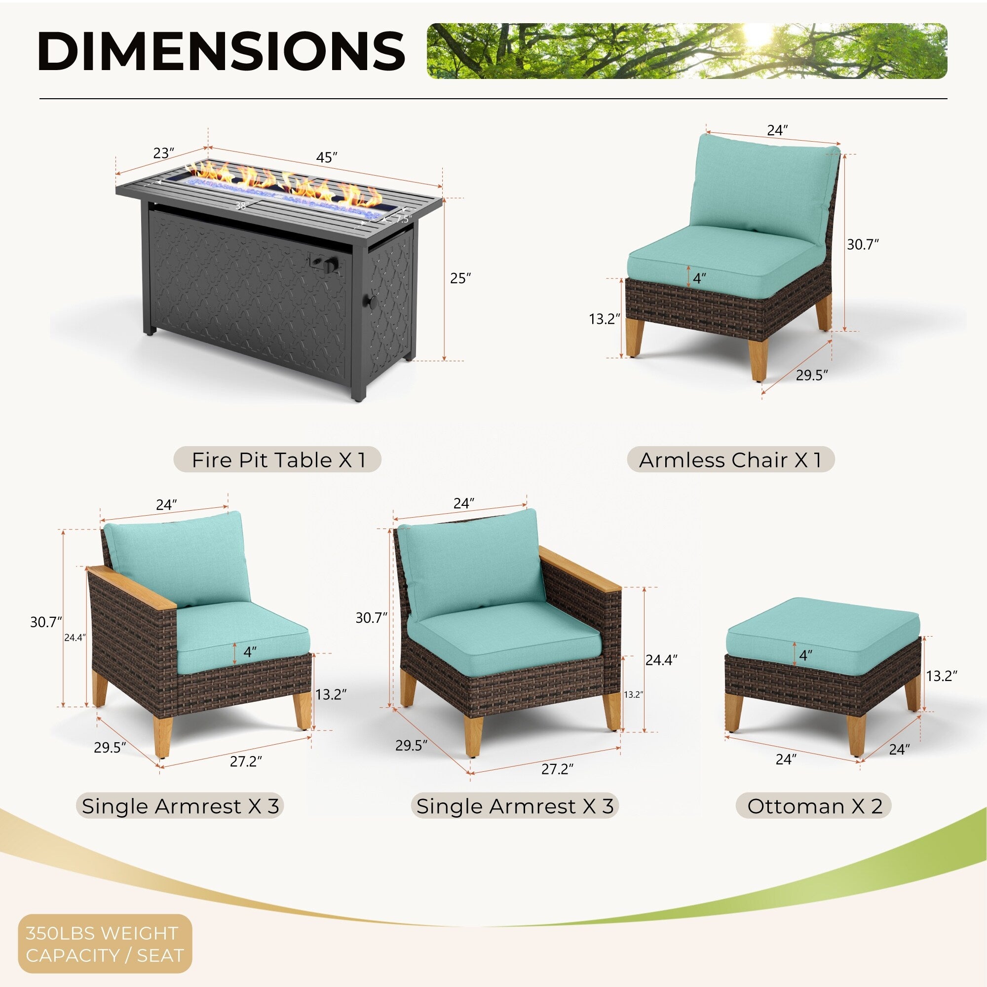 8-Piece Patio Outdoor Wicker Sectional Sofa Set, Large Seating Furniture Conversation Sets with Fire Pit Table