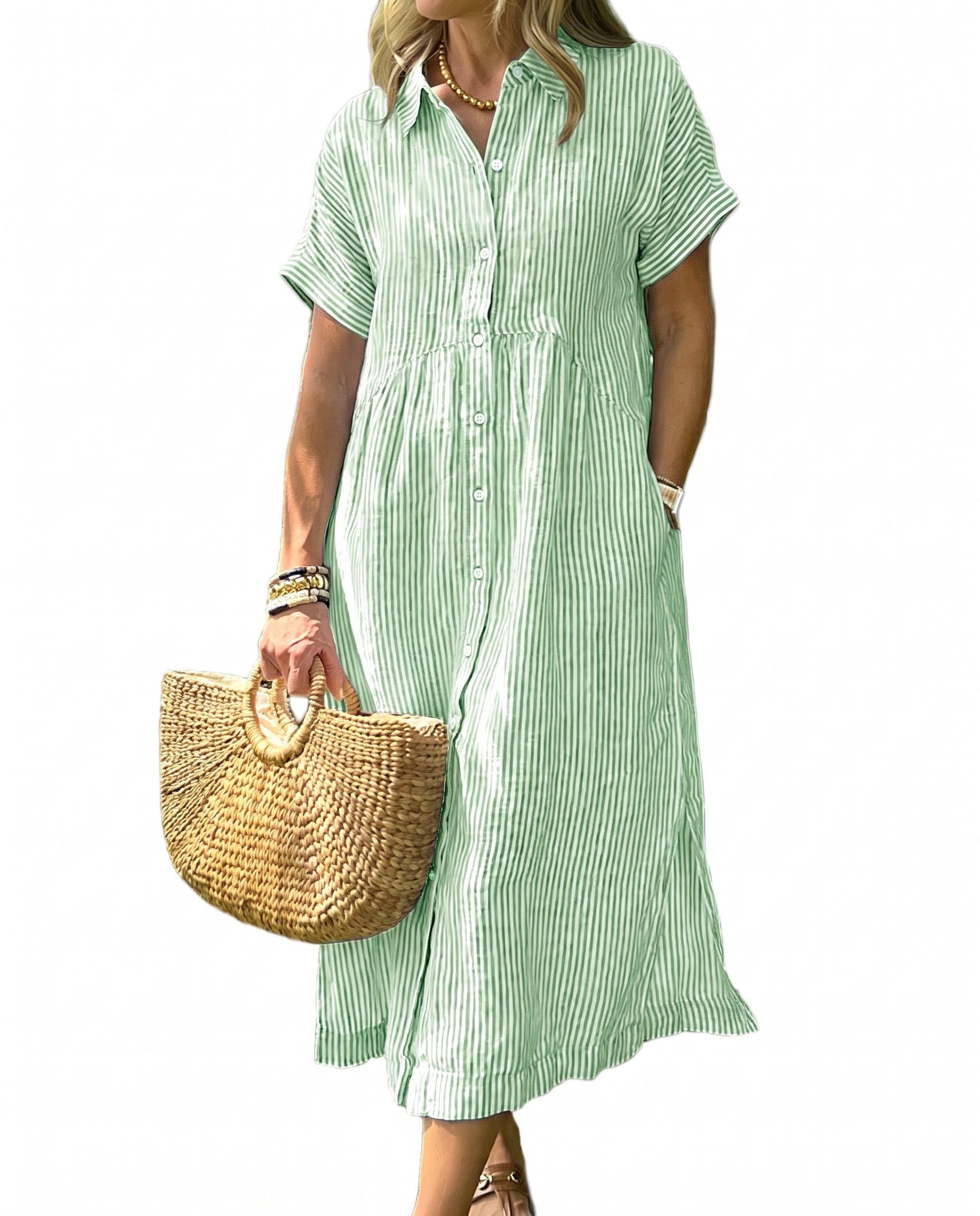 👗 Women's Summer Striped Midi Shirt Dress